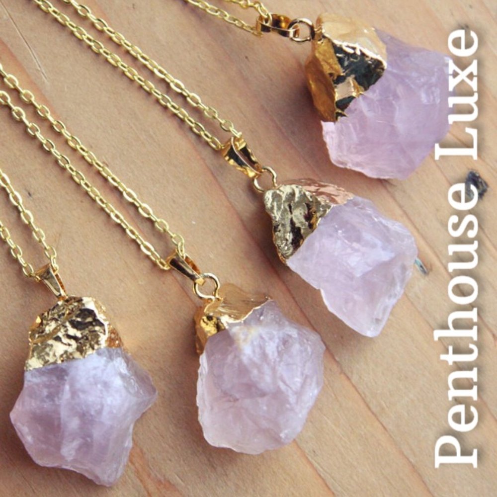 FINAL DAY!! REAL Rose Quartz Pendant Gold Necklace - Picture 2 of 4